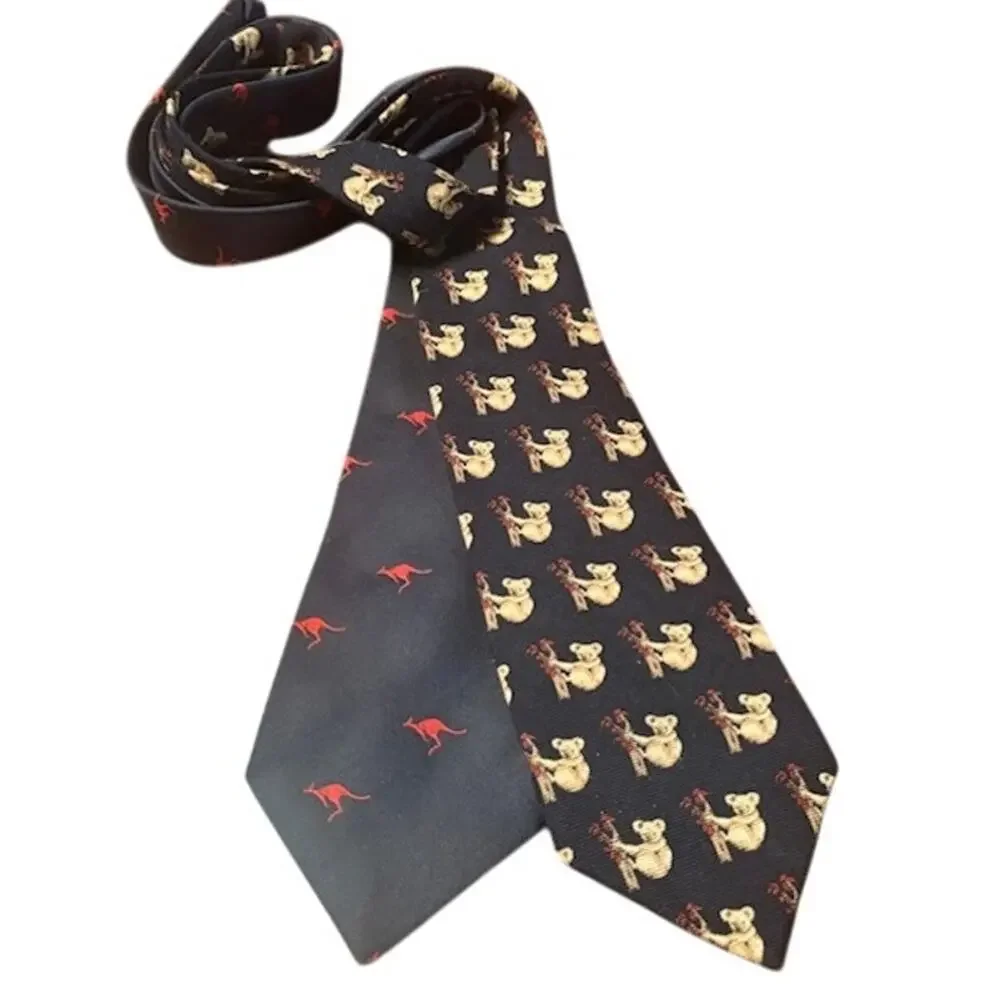 Two Australian themed ties koala kangaroo navy blue red brown animal necktie